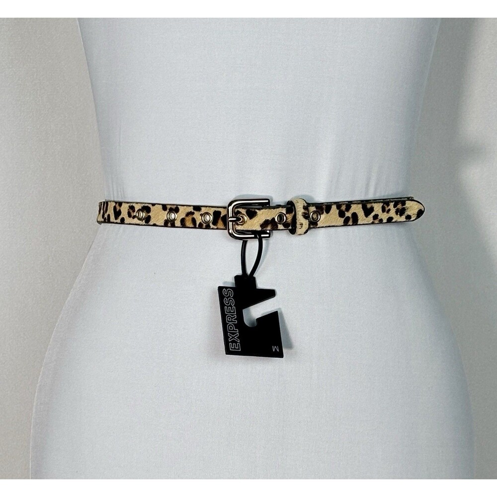 Express Women's Leopard Calf Hair Leather Belt Gold Buckle Grommets Medium NWT